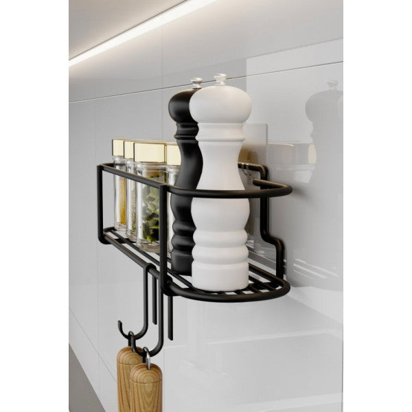 Bino Spice Rack Luxury Metal Black Kitchen Shelf Bathroom Shelf Adhesive Hook Design Salt Shaker Hanger