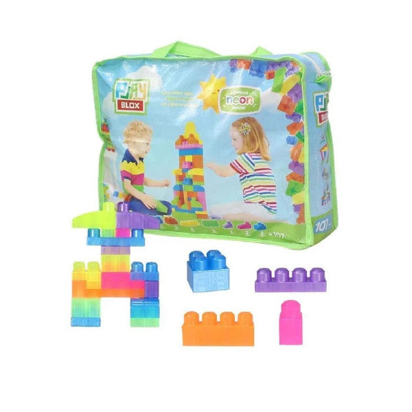 2960 Play Blox Neon Block Building Toys 107 Pieces With Storage Bag For 1 Year Old And Above