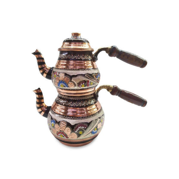 Traditional Erzincan Embroidered Copper Teapot Small Size