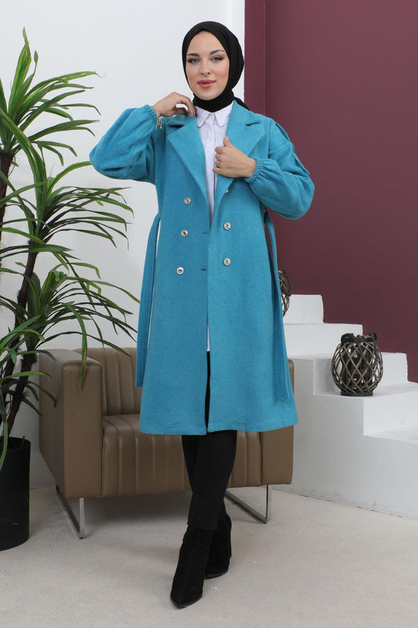 Button Detailed Cashmere Coat Blue Msw19247-1