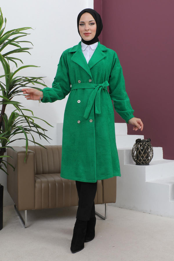 Button Detailed Cashmere Coat Emerald Msw19247-3