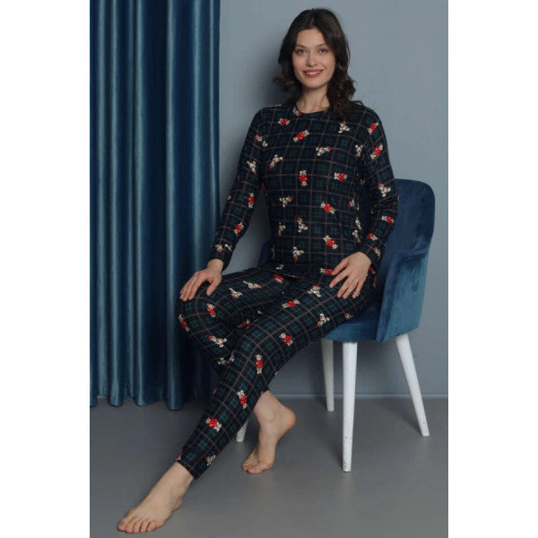 Teddy Bear Long Sleeve Women's Pajama Set Emerald