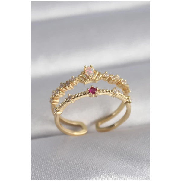 Pilelistore Brass Gold Color Zircon Stone Crown Model Women's Ring - Tj-Byk3040