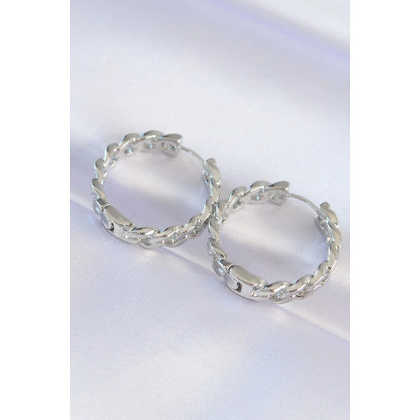 Brass Silver Color Chain Model Hoop Earrings