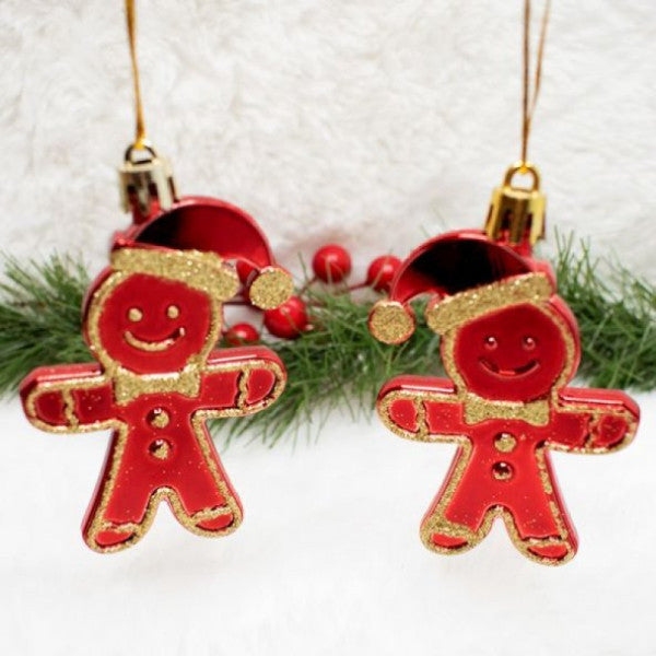 Set of 2 Gingerbread Man Red Christmas Pine Tree Ornament