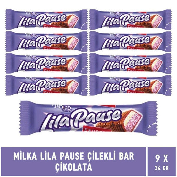 Milka Lila Pause Strawberry Bar Chocolate 34 Gr - 9 Pieces