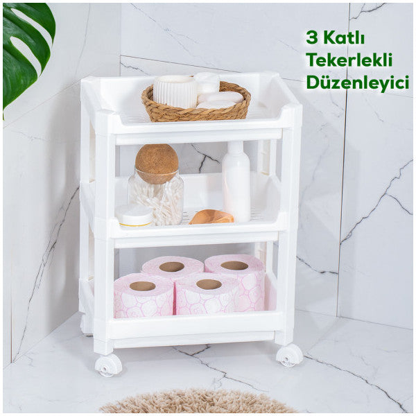 Porsima Rafty-73-1 Wheeled 4-Storey Organizer - 35.5 X 22 X 48 Cm Movable Wide Shelf - White