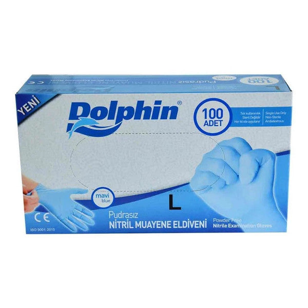 Dolphin Powder-Free Blue Nitrile Gloves Large Size (L) 100 Pieces