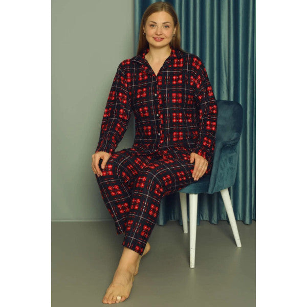 Suede Collar Women's Pajama Set Navy Blue