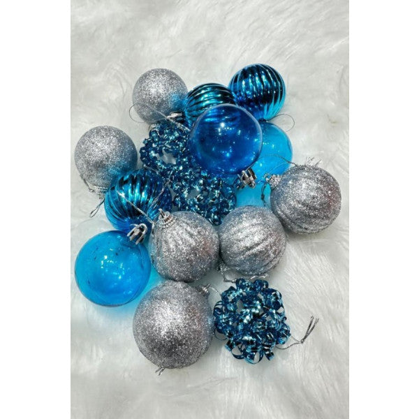 Beysüs Christmas Pine Tree Decoration Pretty Ball Blue Silver Bow Transparent 15 Pcs 5 Cm