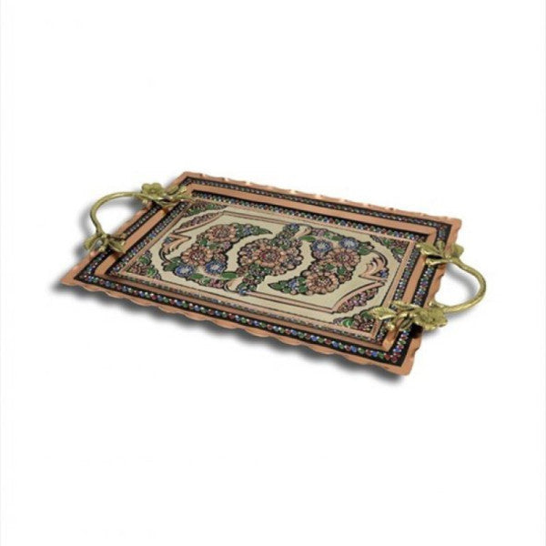 Morya Copper Tray Rose Flower Rectangle 48 Cm X 30 Cm