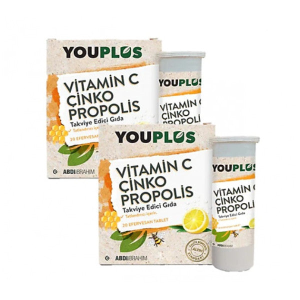 Youplus 2 Pack Vitamin C Zinc Propolis 20 Effervescent Tablets