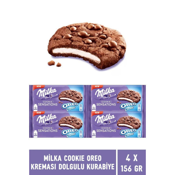 Milka Sensations Chocolate Chip & Oreo Cream Filled Cookies 156 Gr - 4 Pieces