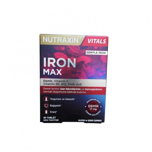 Iron Max Iron, Vitamin C, Vitamin B12 Containing Supplementary Food 30 Tablets