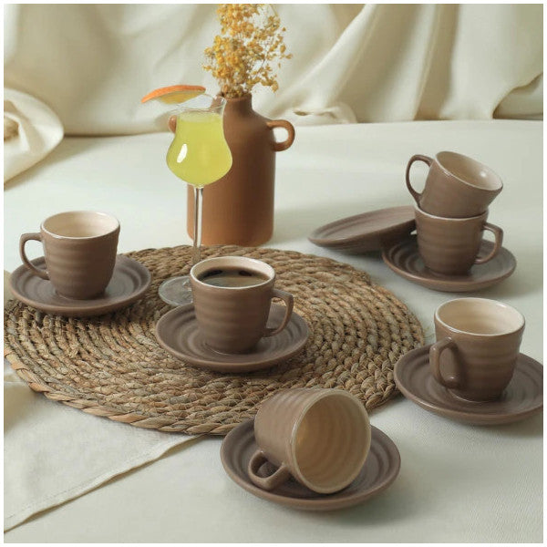 Keramika Matte Earth Taupe / Cream Neva Coffee Set 12 Pieces For 6 People