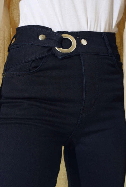 Belt Look Spanish Leg Jeans Dark Blue