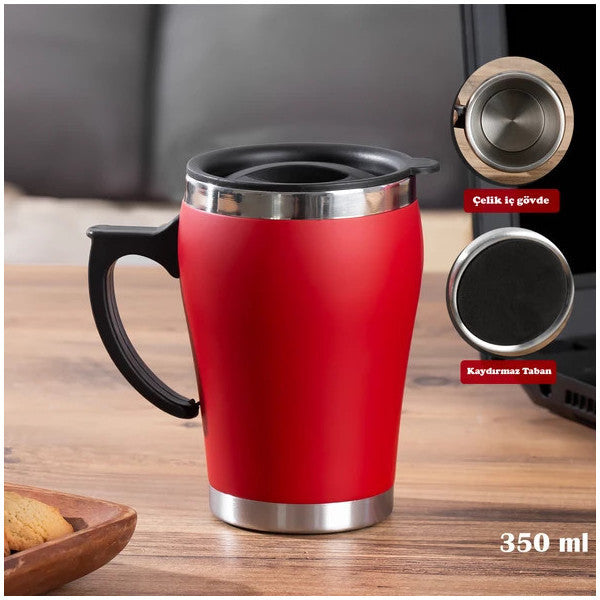 Porsima 05667 Stainless Steel Mug Leakproof Steel Thermos Car Thermos Hand Thermos Insulated Cup 350Ml - Red