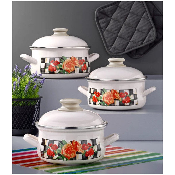 Bonera 6 Piece White Checkered Decorated Casserole Set