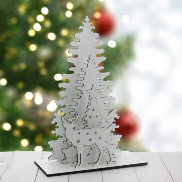 31x17cm Noel Dekorasyonu Çam Ahşap Ağacı ve Geyik Sökülmüş