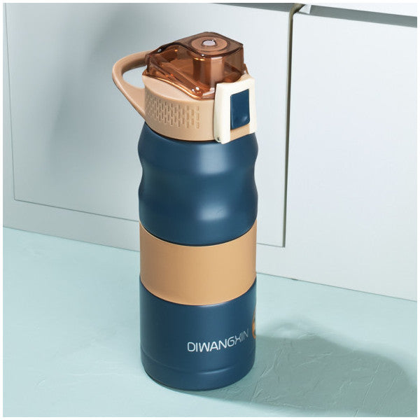 Cooker 1393-2 Stainless Steel Leakproof Double Layer Insulated Tea Coffee Thermos Dark Blue 350 Ml