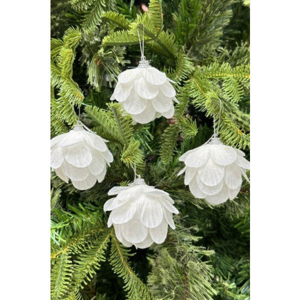 Beysüs Christmas Pine Tree Ornament Flower White 4 Pieces 6 Cm