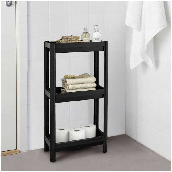 Porsima 3-Tier Shelving Unit - Plastic Bathroom Shelf - Bathroom Kitchen Organizer Shelf Black