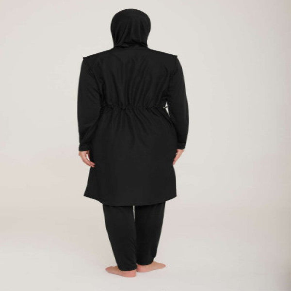 Large Floral Patterned Hijab Swimsuit Black
