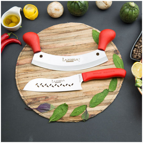 Lazbisa Kitchen Knife Set Chef Knife Curved Santaku Cleaver Armor Pizza Onion Pita Mincing Chopper Set Of 2