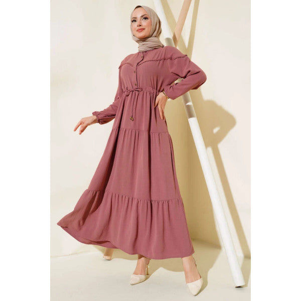 Layered Dress With Half Buttons On The Front, Dusty Rose