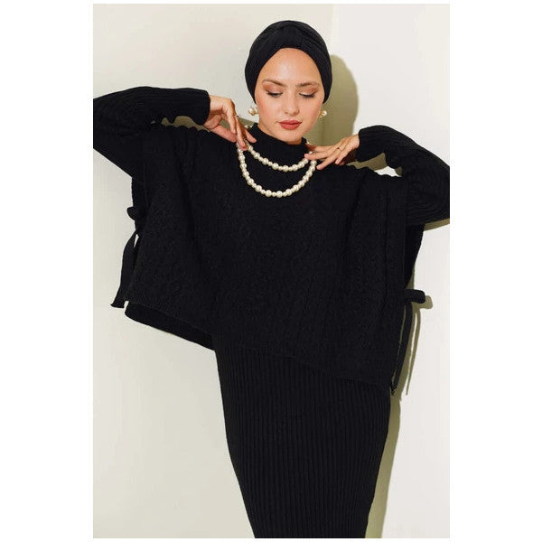 Dress-Sweater Knitwear Two Piece Set Black