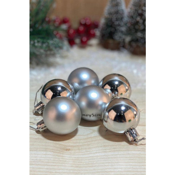 Beysüs Christmas Pine Tree Ornament Pretty Ball 5 Cm 6 Pcs Silver