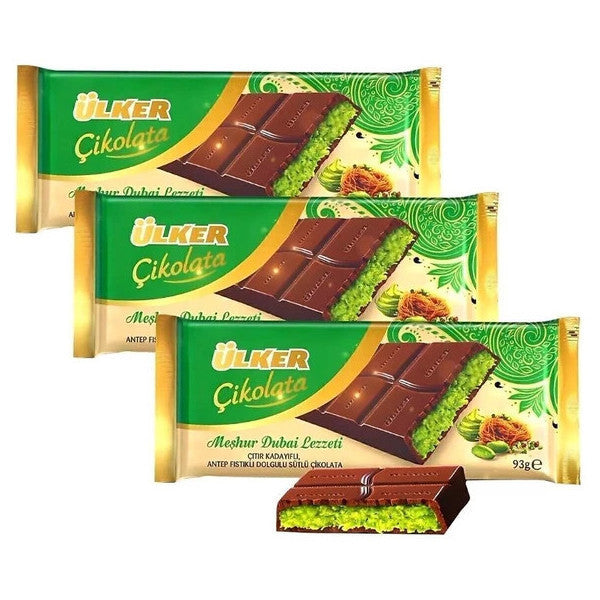 Ulker Famous Dubai Flavor Dubai Chocolate 93 Gr X 3 Pieces