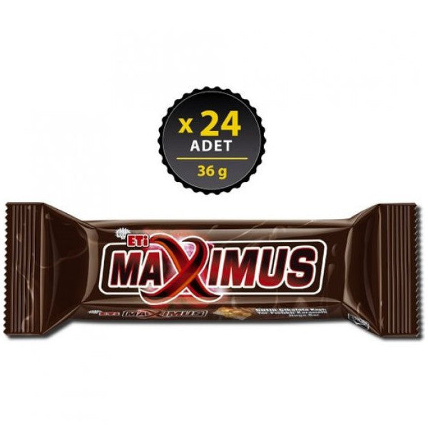 Eti Maximus Milk Chocolate Coated Peanut Caramel Nougat Bar 24 X 36 Gr