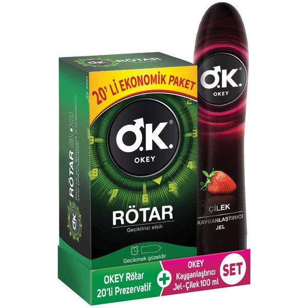 Okey Rötar 20 Condoms + Strawberry Lubricant Gel 100 Ml