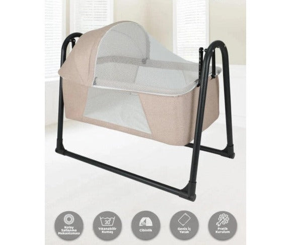 Mamma Tiny Mother's Side Rocking Linen Portable Basket Crib With Mosquito Net And Awning