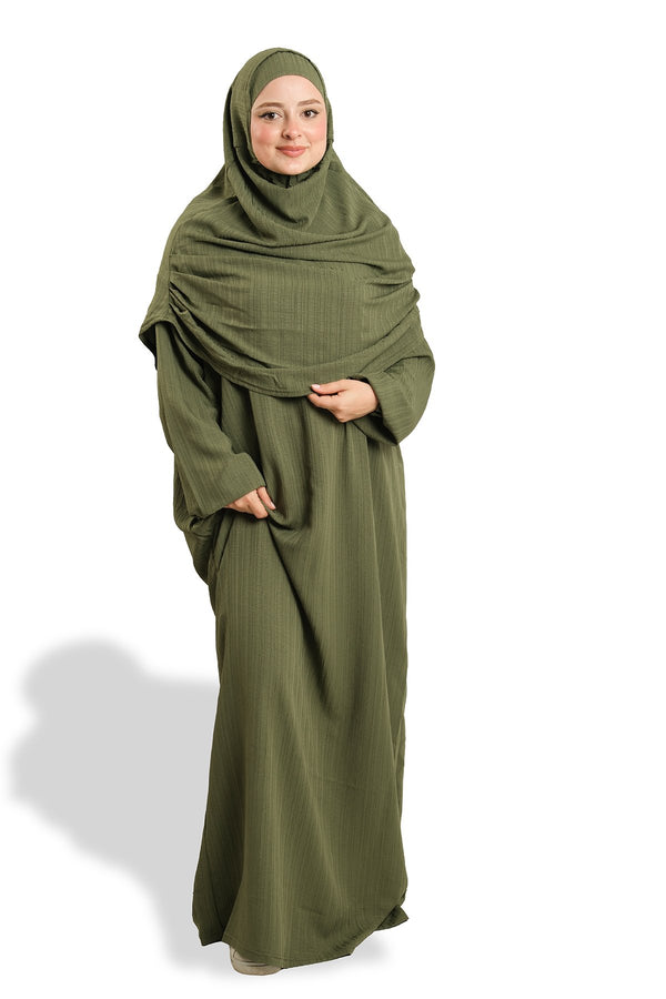 Khaki Two-Piece Prayer Dress, Woven With Self-Patterned Design 2502_09
