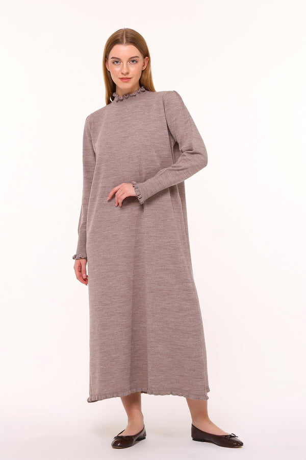 Women's Ruffle Detailed Long Knit Dress 23310