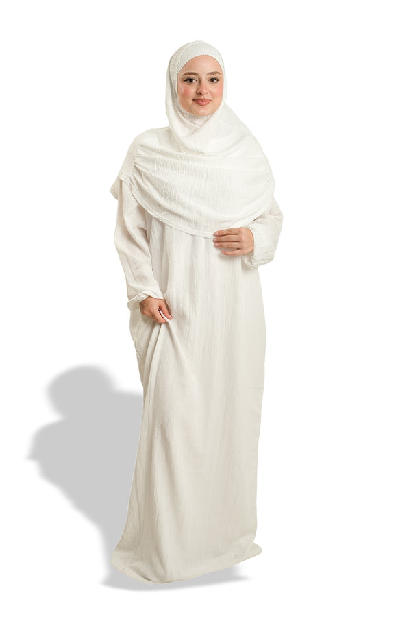 Cream Two-Piece Prayer Dress, Woven, Self-Patterned 2502_40