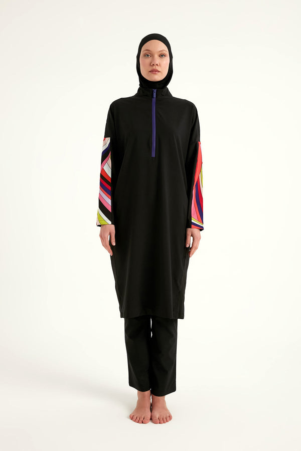 Black Full Coverage Swimwear Burkini Set M2510