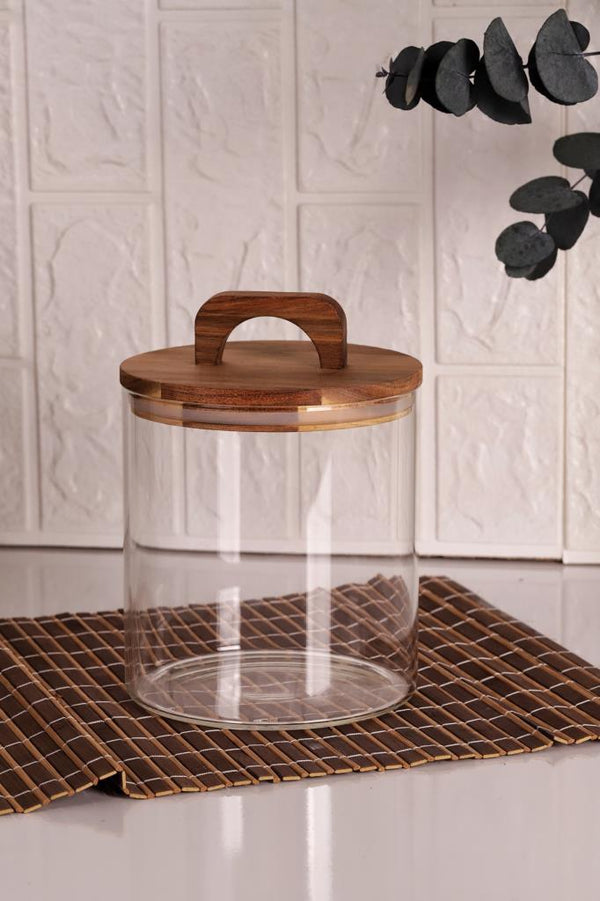 Mien Acacia Glass Storage Jar With Lid 1850 Ml