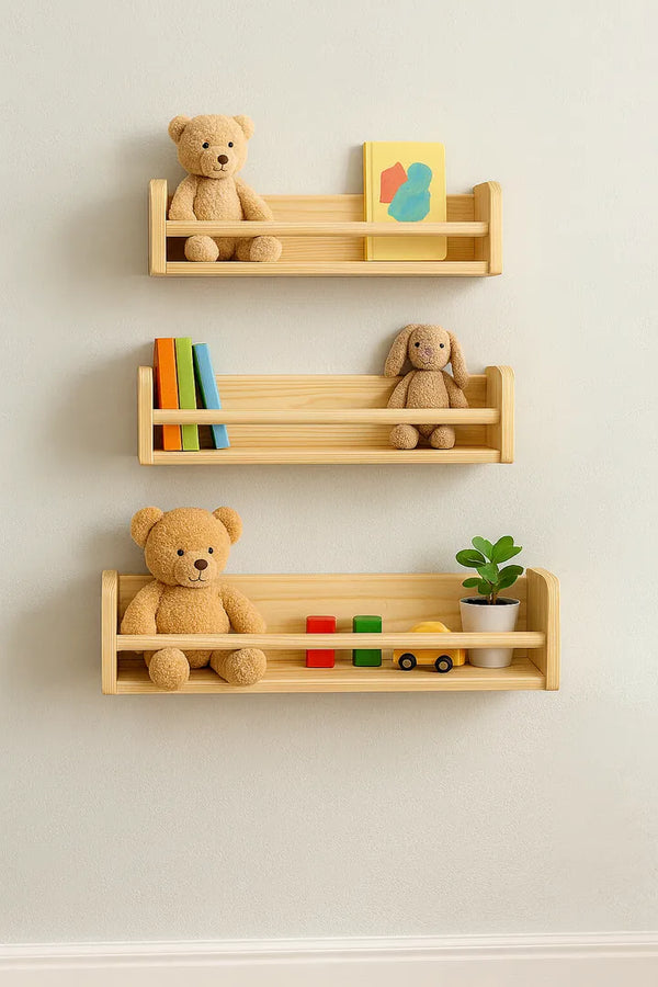 Montessori Wooden Bookshelf – Kids Wall Shelf, Nursery Storage, Baby Room Decor, Toddler Book Display, Wooden Toy Organizer