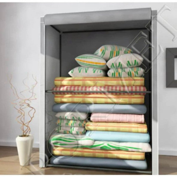Useful Duvet Storage Storage Cloth Cabinet with Metal Profile Pipe - Gray