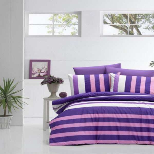 Komfort Home Double Ranforce Duvet Cover Set (Stripe Lilac)