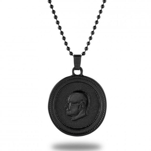 Matte Black Mustafa Kemal Atatürk Medallion Necklace - CAZ0168