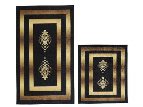 Elit Luxury Rectangle 2 Pcs Bath Mat Set Alberta Black Gold