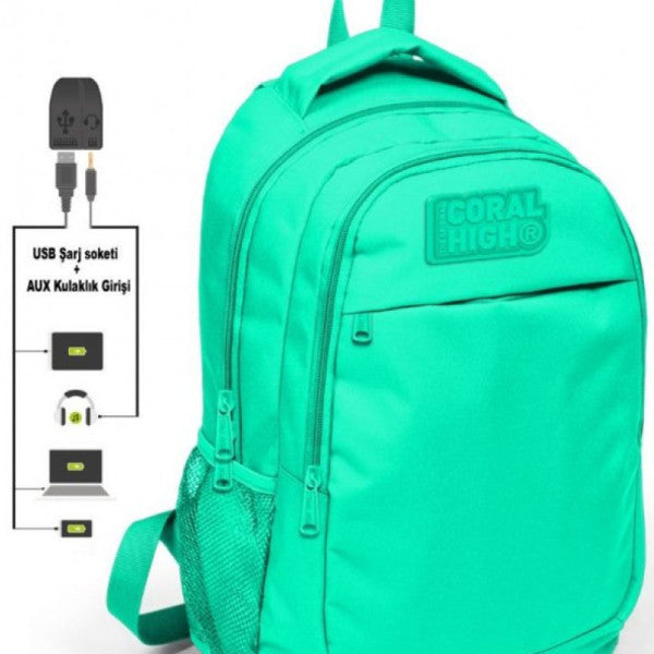 Coral High Water Green School And Lunch Box - Girl - With Usb Socket