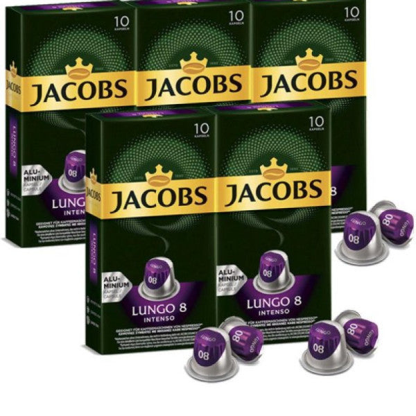 Jacobs Lungo Intenso 8 Capsules Coffee 10 X 5 Packs (50 Pieces) Nespresso Compatible