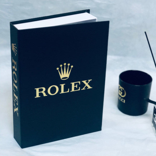ROLEX OPENABLE DECORATIVE BOOK BOX BLACK & GOLD
