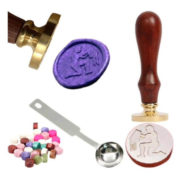 Letter Stamp Seal Aquarius + 30 Sealing Wax + Melting Spoon