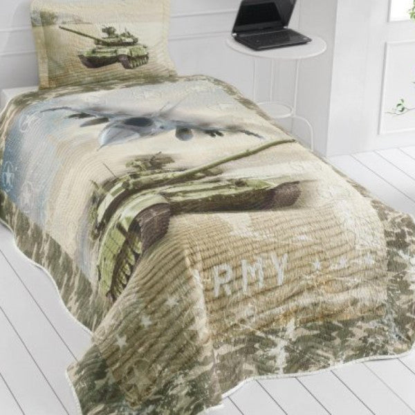 Army Youth and Children Printed Single Bedspread Green